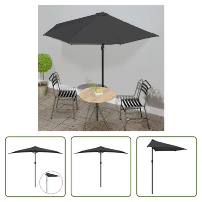 Image de Parasol de balcon The Living Store avec mât en aluminium anthracite, 300 x 155 cm, demi-rond