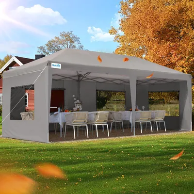 Produktbild von Quictent Faltpavillon 3x6m mit 6 Seitenteilen, Gartenpavillon, Wasserdicht Stabil Pavillon Partyzelt mit 4 Sandsäcke & Rollentasche Grau
