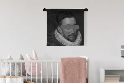 Produktbild von MuchoWow® Wandteppich Wandbehang Porträt von Wilhelm I. - Adriaen Thomasz - Schwarz und Weiß 60x60 cm Tapisserie Dekoration Wandtuch - Dekorationen - Wand Decke