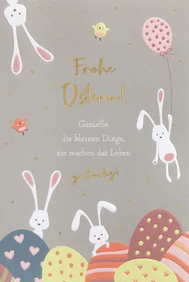 Produktbild von Ostern Karte mit Umschlag, unverpackt, Hase Eier Luftballon Küken