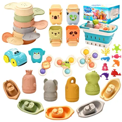 Produktbild von 6-in-1 Babybadespielzeug-Set für Kleinkinder mit schwimmendem Boot und Badeöffel