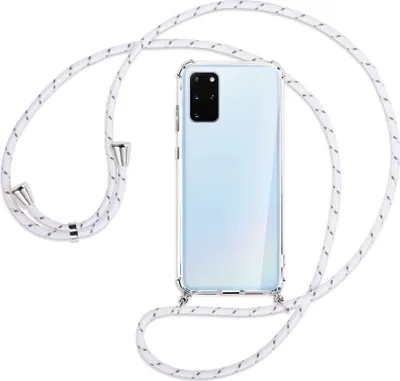 Produktbild von Handykette Backcover-Schutzhülle mit Band (Metall silberfarben) für Samsung Galaxy S20 Plus - weiß/grau