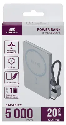 Produktbild von Rivacase VA2616, 5000 mAh, Lithium Polymer (LiPo), Quick Charge, Power Delivery, Kabelloses Aufladen, 3,85 V, 20 W