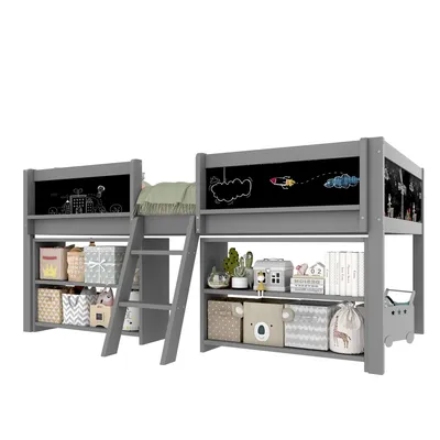 Produktbild von Kinderbett mit Regal und Lattenrost, 90x200 cm, Rausfallschutz, Holzbett, Jugendbett, Einzelbett, Kiefer