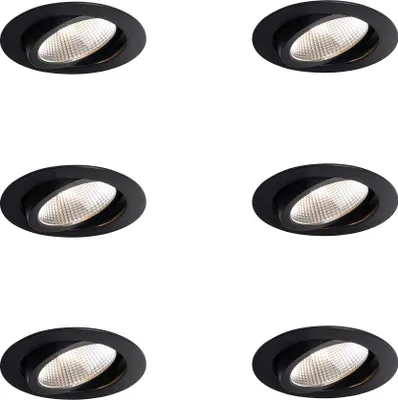 Produktbild von QAZQA Professional - Modern Set mit 6 Einbaustrahlern Schwarz 9,5 cm inkl. LED 1300 lm Dimmbar IP23 - Gaius - Aluminium Rund - I (nicht austauschbare) LED