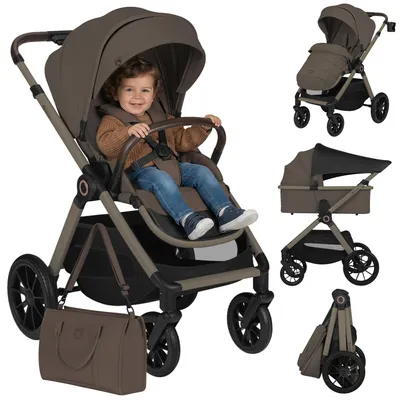 Immagine prodotto di Passeggino combinato Lionelo Layla 2in1 con navicella e passeggino fino a 22 kg, navicella fino a 9 kg, ruote inPoliuretanogirevoli a 360°, capottina XXL - Beige