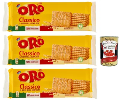 Produktbild von Oro Saiwa Biscotti Classici, Italienische klassische Kekse zum Frühstück, 100% italienischer Weizen, 3x 500 g + italian Gourmet polpa 400g