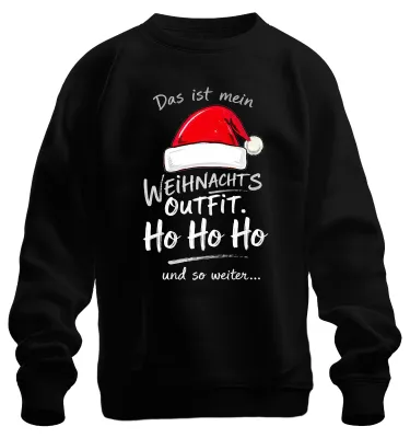 Produktbild von Das ist mein Weihnachts Outfit Ho Ho Ho Weihnachtsmütze Sweatshirt Pullover, Schwarz, XL