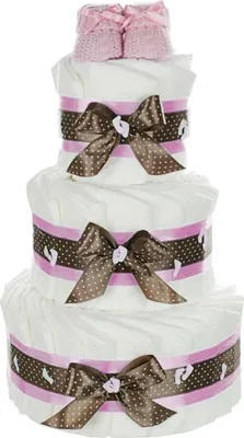 Produktbild von Windeltorte Babybooties | 3-stöckig rosa