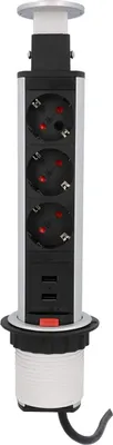 Produktbild von Unitec Versenkbare Steckdosenleiste 2 USB 3 Steckdosen 1,5m Kabel