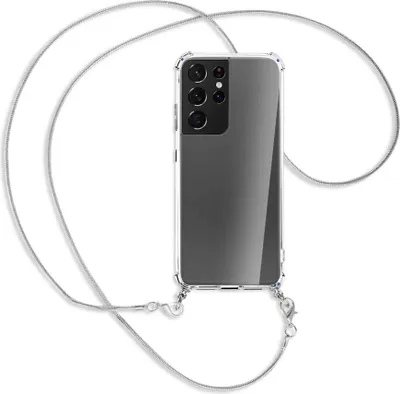 Produktbild von Handykette Backcover-Schutzhülle mit Band (Metall silberfarben) für Samsung Galaxy S21 Ultra 5G - silberfarbene Kette Snake
