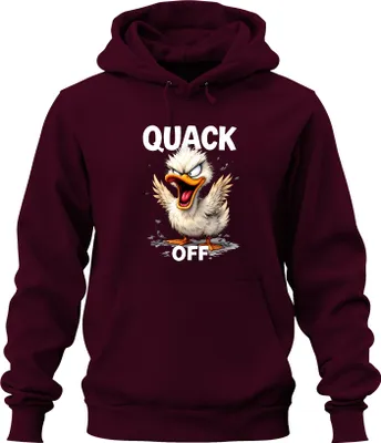 Obrázek produktu pro QUACK OFF funny angry duck cheeky cartoon saying sarcastic uni hoodie mikina s kapucí, Burgundy, L