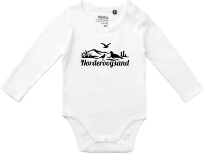 Produktbild von Huuraa Baby Body Norderoogsand Strandmotiv 74 White  Baumwolle Fairtrade Langarmbody Geschenkidee