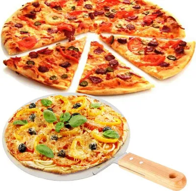 Zdjęcie produktu dla 10-calowa łopatka do pizzy z drewnianym uchwytem, okrągła łopatka do pizzy ze stali nierdzewnej do pieczenia domowej pizzy, chleba, ciast, ciastek