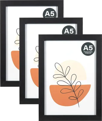 Obrázek produktu pro Sada tří rámečků, formát A5, černá barva, dřevo, akrylátové sklo, vhodné na zeď i na stůl, pro fotografie