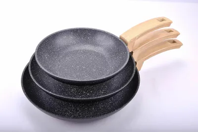 Immagine prodotto di Alluflon Etnea Wood Pfannen-Set, 3-tlg., Pfanne, Bratpfanne, Antihaftbeschichtung, Stein-Optik, 0034363993