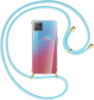 Produktbild von Handykette Backcover-Schutzhülle mit Band (Metall goldfarben) für Oppo A73 5G - himmelblau