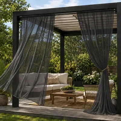 Produktbild von 2er Set Gardine Außen Moskitonetz, Mückennetz Pavillon,Insektenschutz Verstellbar Fliegengitter Terrasse Garten,Schwarz B160xH213cm