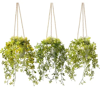 Image de 3 plantes suspendues artificielles, 33 cm de haut, en pot, pour la décoration intérieure et extérieure