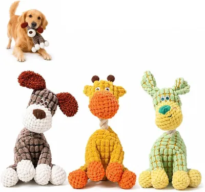 Imagen del producto de Juguetes para perros, set de 3 unidades, con sonido, de felpa, ideales para juegos activos