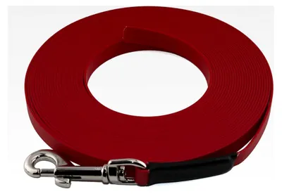 Produktbild von Leichte BioThane Schleppleine, 19 mm, für Hunde ab 35 kg, 5 m lang, ohne Handschlaufe, Rot, genäht