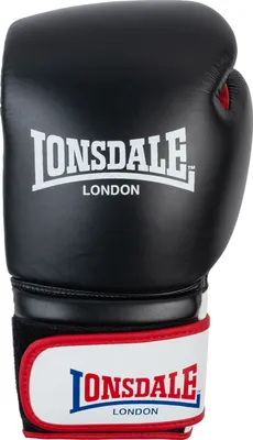 Zdjęcie produktu dla Skórzane rękawice bokserskie WINSTONE Black/White/Red 14 oz Lonsdale