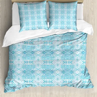 Produktbild von ABAKUHAUS aztekisch Bettbezug Set für Einzelbetten, Monotone Bohemian Zusammensetzung, Milbensicher Allergiker geeignet mit Kissenbezug, 155 cm x 220 cm - 80 x 80 cm, Sea Blue Pale Sky Blue