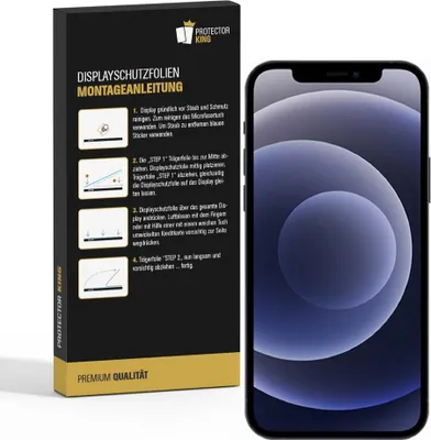 A product box with installation instructions for a screen protector next to an iPhone.