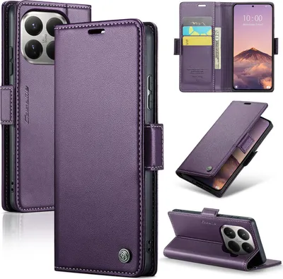 Immagine prodotto di Custodia in pelle per Xiaomi 15T Pro portafoglio custodia porta carte custodia protettiva con funzione stand viola