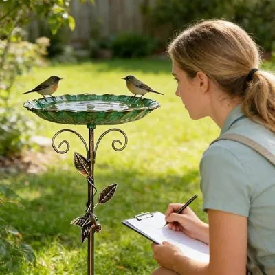 Produktbild von Vogelbad für den Außenbereich, 76 cm hohe Wasserschale mit Erdspieß für Vögel im Garten, Hof, Park und in der Landschaft