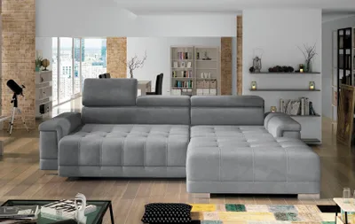 Image de Canapé d'angle en L Canapé Design Coussin Moderne Textile Fonction Lit Gris Tissu