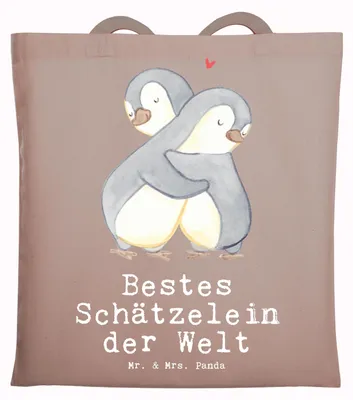 Produktbild von Mr. & Mrs. Panda Tote Bag Pinguin Bestes Schätzelein der Welt - Braun Pastell - Geschenk, Jutebeutel, Uni Tasche, Schultasche, Geschenkidee, Tragetasche, Shopping, Mann