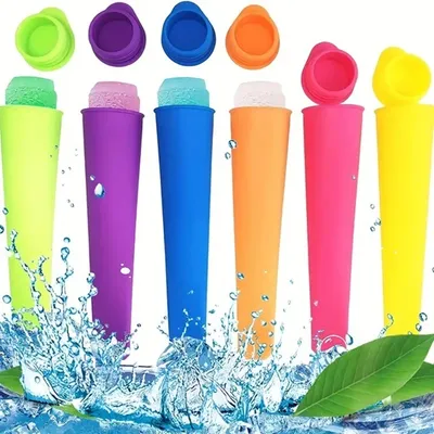 Produktbild von GKA 6 Stück Eisformen Silikon bunt Wassereis Eislutscher Eistüten mit Deckel Eis selber machen Kinder Eisform