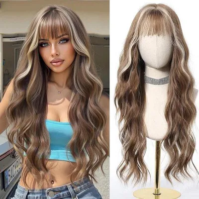 Immagine prodotto di Capelli sintetici per prove con effetto ombré, castani, lunghi