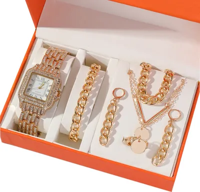 Produktbild von Geschenk Damen Armbanduhr Armband Halskette Ring Ohrring Schmuck Set