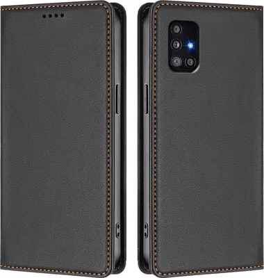 Produktbild von Handyhülle für Samsung Galaxy A51 4G, Kunstleder Klapphülle Stoßfeste Magnetische Hülle mit Ständer Schwarz