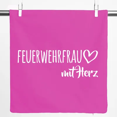 Produktbild von Huuraa Kissenbezug Feuerwehrfrau mit Herz 40x40cm Fuchsia Baumwolle Dekokissenbezug Geschenkidee