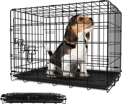 Produktbild von Leopet® Hundekäfig - Faltbar, für Zuhause/Wohnung, 76x45x51,5 cm, Leicht, Schwarz - Hundetransportkäfig, Hundetransportbox, Tiertransportbox, Hundebox
