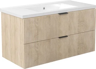 Image de Acezanble Ensemble Meuble salle de Bain Chêne Suspendu avec Vasque Céramique, 99cm