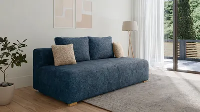 Produktbild von Schlafsofa aus Bouclé - Polstersofa, Sofa mit Schlaffunktion und Bettkasten, Polstersofa, Sofagarnitur Wohnlandschaft mit Bettfunktion, Couch für Wohnzimmer - Sofa Moss - Dunkelblau (Arena 22 + Arena 2 Kissen)