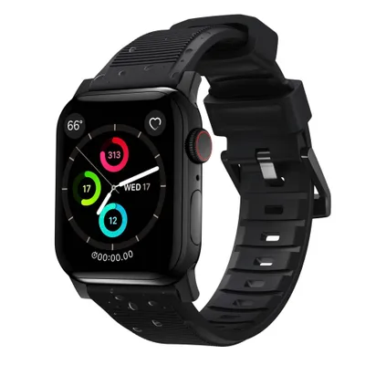 Image de Nomad Rugged bracelet / noir hardware 45/46/49 mm – Caoutchouc fluoroélastomère FKM résistant – Design côtelé respirant – Entièrement étanche - Noir