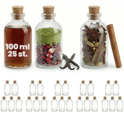 Image de Solidchoice - Ensemble de 25 bouteilles en verre réutilisables de 100 ml avec bouchon en liège