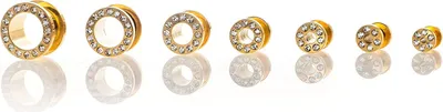 Produktbild von Ohr Flesh Tunnel Piercing Uni Stahl Gold PVD 316 L - Steine Weiss Fit Screw on - 1356GD - 10mm