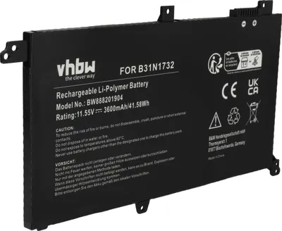 Produktbild von vhbw Akku Ersatz für Asus 0B200-02960000, B31Bi9H, B31N1732, 0B200-02960400, 3ICP5/57/81 für Notebook (3600 mAh, 11,55 V, Li-Ion)