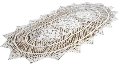 Produktbild von Ovaler, weißer Häkeltischläufer 60x120, weiße geflochtene Baumwolldeckchen