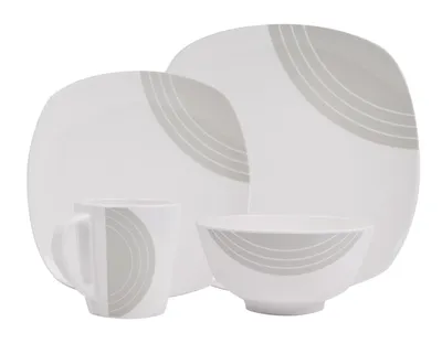 Produktbild von Melamin Campinggeschirr Set [Circle elfen/grau] für 1 Personen – 4-teilig – bruchsicher, BPA-frei – ideal für Camping, Outdoor & Wohnmobil