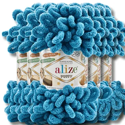 Produktbild von Alize 5x 100g Puffy Wolle, Uni, Häkeln, Stricken (Petrol Blue - 294)