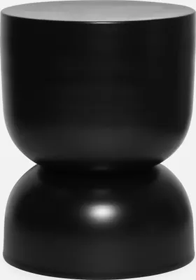 A black metal side table with a gray top is shown against a white background.