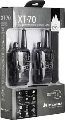 Obrázek produktu pro Midland XT70, 24 kanály/kanálů, 446.00625 - 446.09375 MHz, LCD, AAA, Alkalický, 113 g