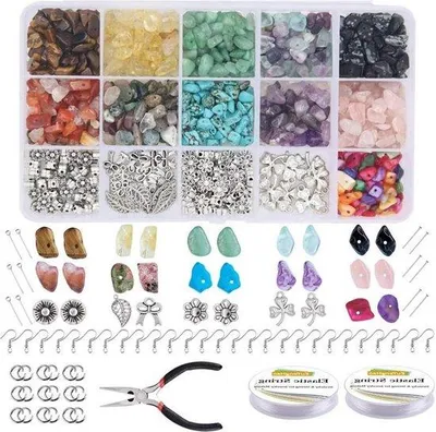 Image de Kit de création de bracelets et de colliers de perles en cristal pour adultes - Kit de création de bijoux à faire soi-même avec des cristaux blancs - Accessoires pour colliers, bracelets et boucles d'oreilles.